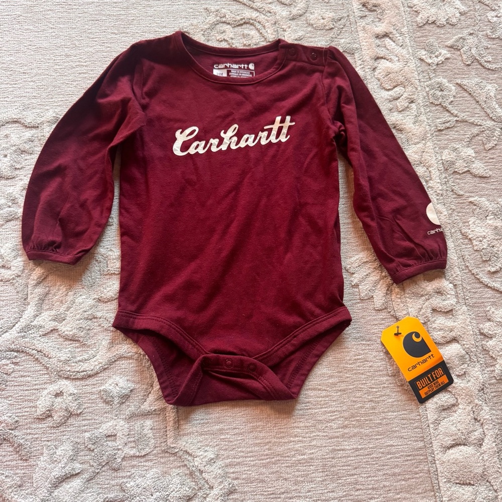 Carhartt 18 Months Maroon Baby Bodysuit Long Sleeve Onesie Brand New with Tags